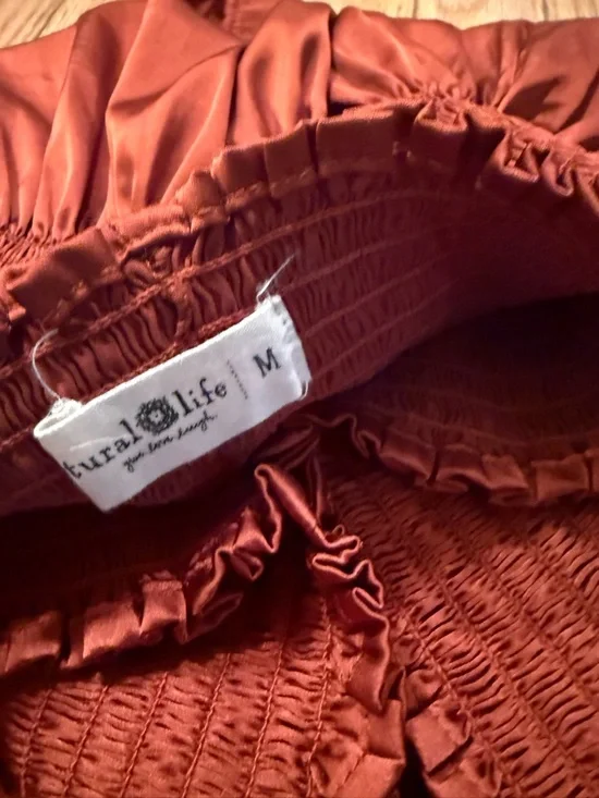 NATURAL LIFE Rust Orange Smocked Shorts with Stretch Waist - Picture 7 of 7